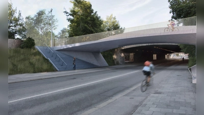 Die neue Fuß- und Radwegbrücke über die Offenbachstraße in der Visualisierung. (Foto: © WTM Engineers / Knight Architects)