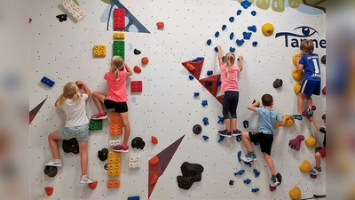 Die Vorschüler aus dem Purzelbaum bezwangen mutig die Kletterwand. (Foto: Stadt Dachau)