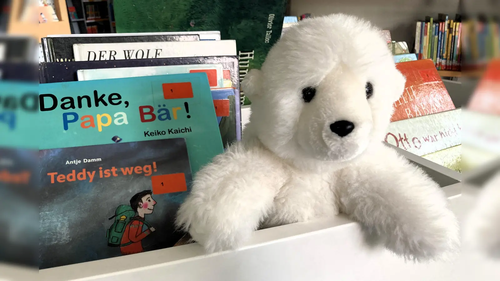 Was passiert am Tag der Bibliotheken in der Stadtbücherei? Die Kuscheltiere feiern eine Übernachtungsparty! (Foto: Stadtbücherei Dachau)